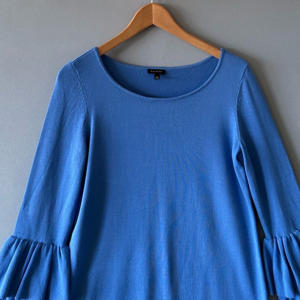 Talbots Blue Ruffle Sleeve Blouse - Picture 3 of 7